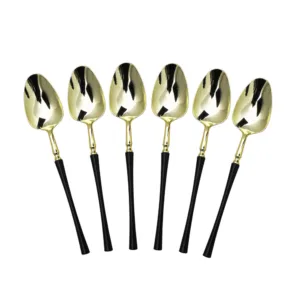 DESIGNER SPOON PLASTIC BLACK & GOLD (1x12)