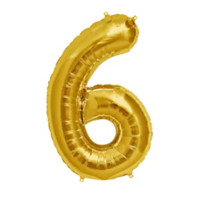 HELIUM/AIR FOIL GOLD NUMBER #6 BALLOON 106CM (TBD)