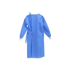 BLUE DISPOSABLE ISOLATION GOWN WITH CUFF