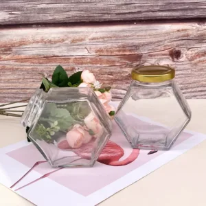 GLASS JAR WITH GOLD LID 100ml HEXAGON SHAPED