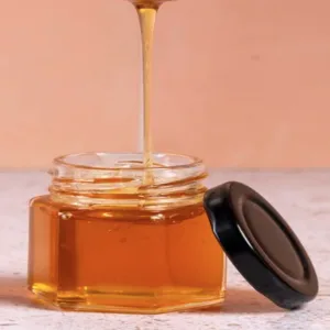 GLASS JAR WITH MALT BLACK LID 25ml HEXAGON SHAPED