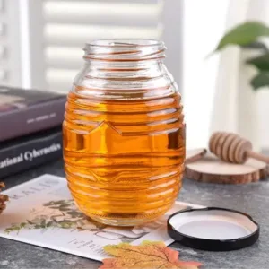 GLASS JAR WITH BLACK LID 250ml HONEYCOMB SHAPED