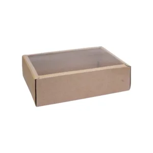 PAPER DRAWER BOX PVC LID KRAFT 15x20x6cm