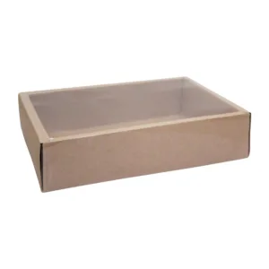 PAPER DRAWER BOX PVC LID KRAFT 18x25x6cm