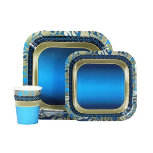 DISPOSABLE DINNER SET 60PC (2306) BLUE & GOLD TRIBAL  (TBD)
