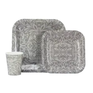 DISPOSABLE DINNER SET 60PC (2309) GREY VICTORIAN  (TBD)
