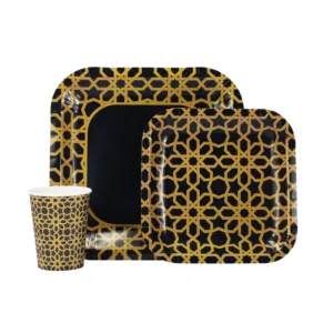 DISPOSABLE DINNER SET 60PC (2320) BLACK & GOLD GEO  (TBD)