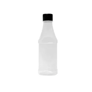 CLEAR SQUEEZE SAUCE BOTTLE FLAT BLACK FLIP TOP LID 400ml
