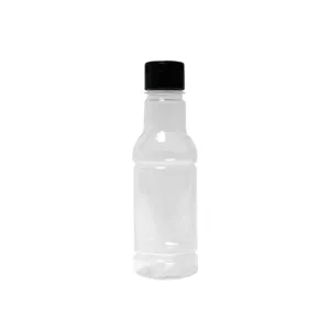 CLEAR SQUEEZE SAUCE BOTTLE ROUND BLACK FLIP TOP LID 375ml