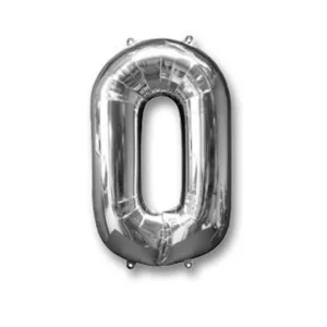 HELIUM/AIR FOIL SILVER NUMBER #0 BALLOON 106CM (TBD)
