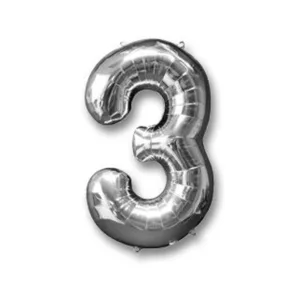 HELIUM/AIR FOIL SILVER NUMBER #3 BALLOON 106CM (TBD)