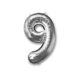 HELIUM/AIR FOIL SILVER NUMBER #9 BALLOON 106CM (TBD)