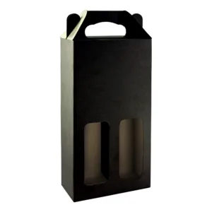 DOUBLE WINE BOTTLE WINDOW BOX WITH HANDLE 160x80x330mm BLACK