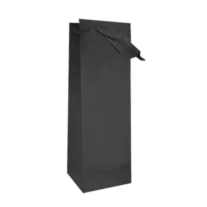 BOTTLE GIFT BAG BLACK 10+9x33cm