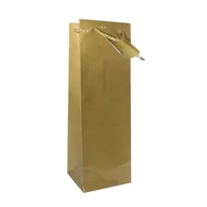 BOTTLE GIFT BAG GOLD 10+9x33cm
