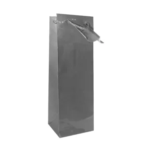 BOTTLE GIFT BAG SILVER 10+9x33cm