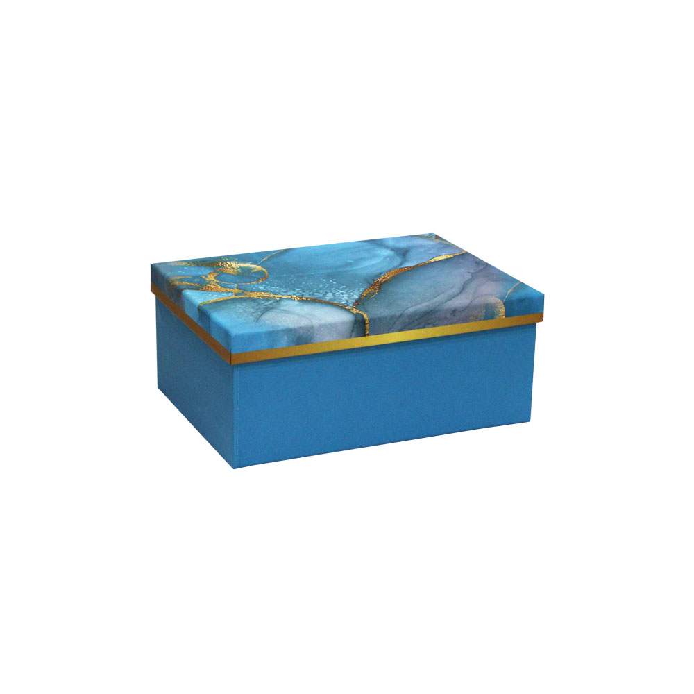 GIFT BOX BLUE & GOLD MARBLE ABSTRACT SIZE 3 22x16x9cm