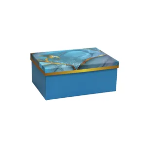 GIFT BOX BLUE & GOLD MARBLE ABSTRACT SIZE 4 24x17x10cm