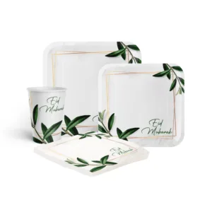 DISPOSABLE DINNER SET EID MUBARAK DESIGN GREEN LEAF 80PC