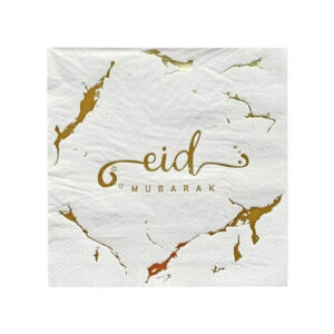 SERVIETTE EID MUBARAK GOLD & WHITE MARBLE PRINT (1x20)