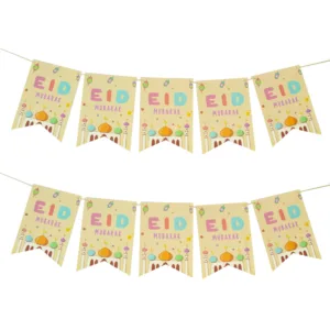 EID MUBARAK KIDS DESIGN PAPER BUNTING WITH STRING 10PC