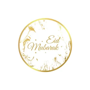 EID MUBARAK PRINTED LABEL GOLD ON WHITE ROUND 4cm d (1x10)