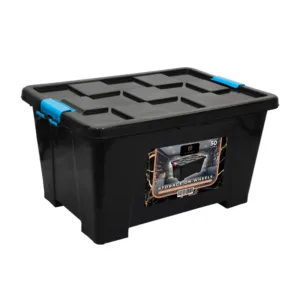H-SELECT STORAGE CONTAINER & LID WITH WHEELS BLACK 50L