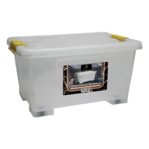 H-SELECT STORAGE CONTAINER & LID WITH WHEELS CLEAR 70L