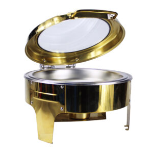 CHAFING DISH FLAT TOP WITH WINDOW ROUND GOLD SLOW CLOSE