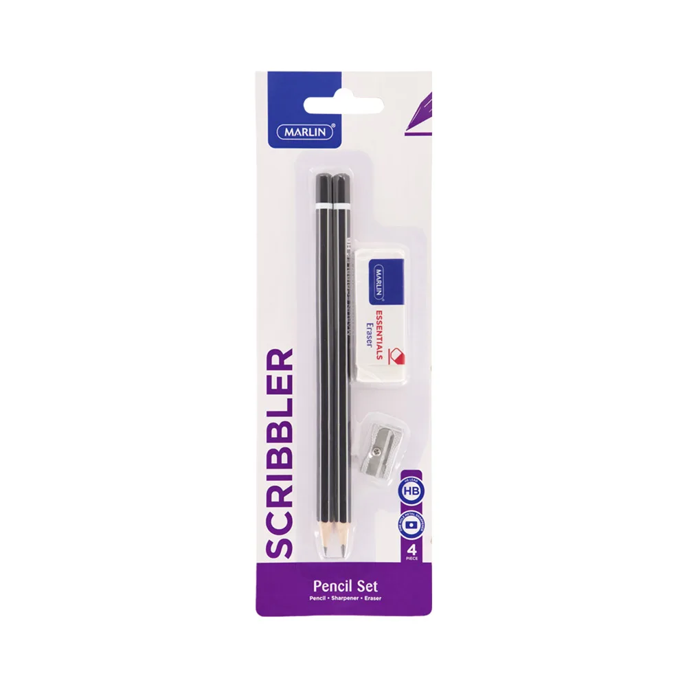 MARLIN SCRIBBLER HB PENCILS + ERASER & SHARPENER COMBO