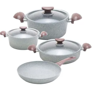 OMS CASSEROLE SET NON STICK GRANITE  7pc  GREY