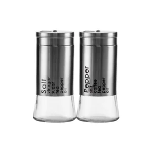 REGENT GLASS SALT & PEPPER SHAKER SET STAINLESS COVERS 125ml