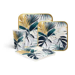 DISPOSABLE DINNER SET TROPICAL FLORAL DESIGN 80PC (TBD)