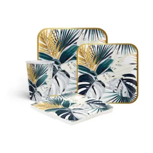 DISPOSABLE DINNER SET TROPICAL FLORAL DESIGN 80PC (TBD)