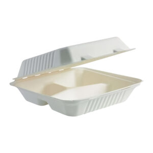 H-SELECT BAGASSE MEAL BOX CLAMSHELL 3 DIV. 432x202x44mm
