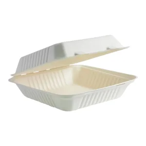 H-SELECT BAGASSE MEAL BOX CLAMSHELL 9" 225x225x44mm
