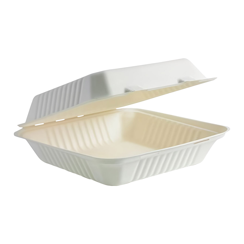 H-SELECT BAGASSE MEAL BOX CLAMSHELL 9" 225x225x44mm
