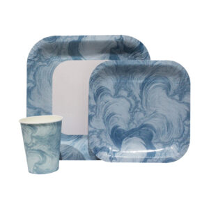 DISPOSABLE DINNER SET 60PC BLUE SWIRL (A)