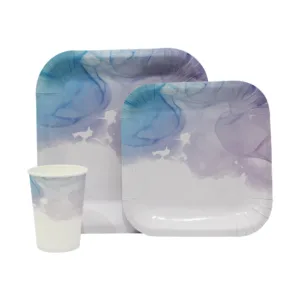 DISPOSABLE DINNER SET 60PC PURPLE WATERCOLOUR (B)
