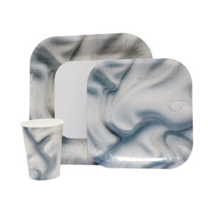 DISPOSABLE DINNER SET 60PC SILVER SWIRL (D)