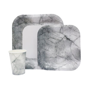 DISPOSABLE DINNER SET 60PC GREY MARBLE (E)