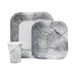 DISPOSABLE DINNER SET 60PC GREY MARBLE (E)