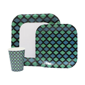 DISPOSABLE DINNER SET 60PC GREEN & BLUE LATTICE (I)