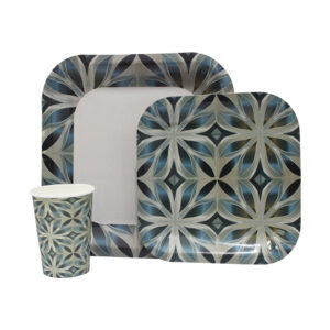 DISPOSABLE DINNER SET 60PC BLUE & GREY LEAF (K)