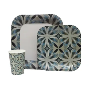 DISPOSABLE DINNER SET 60PC BLUE & GREY LEAF (K)