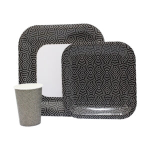 DISPOSABLE DINNER SET 60PC BLACK GEO STAR (M)