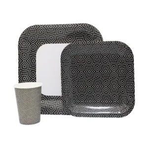 DISPOSABLE DINNER SET 60PC BLACK GEO STAR (M)