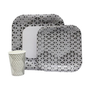 DISPOSABLE DINNER SET 60PC BLACK & GREY TRIANGULAR (O)