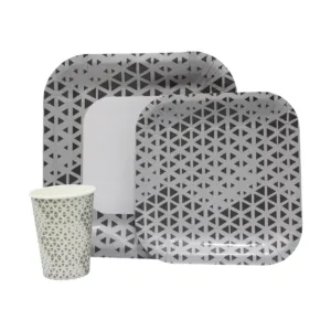 DISPOSABLE DINNER SET 60PC BLACK & GREY TRIANGULAR (O)