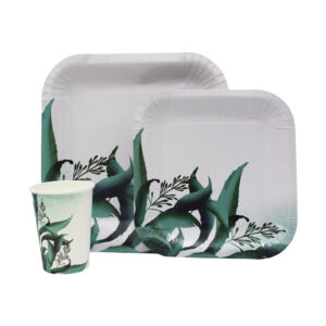 DISPOSABLE DINNER SET 60PC MINT GREEN LEAVES (S)